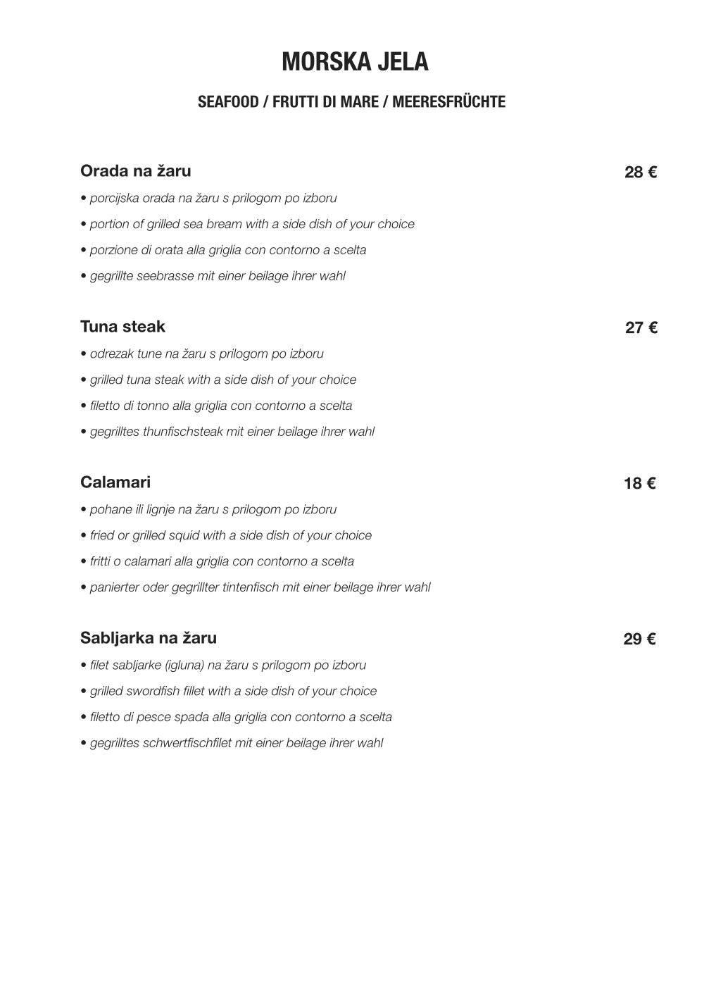 Menu di Bistro Mala Maslina 