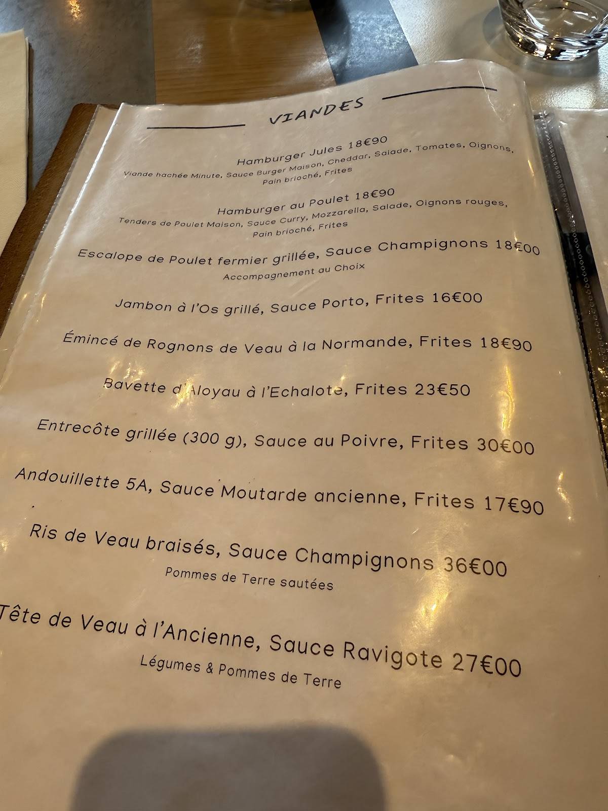 Menu de Chez Jules