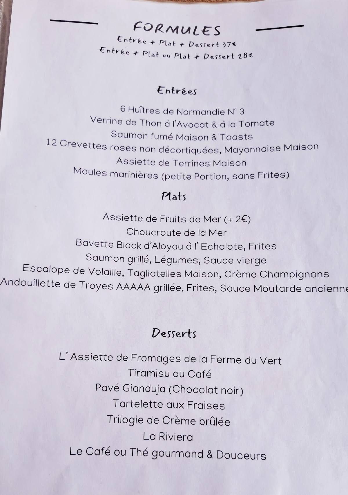 Menu de Chez Jules