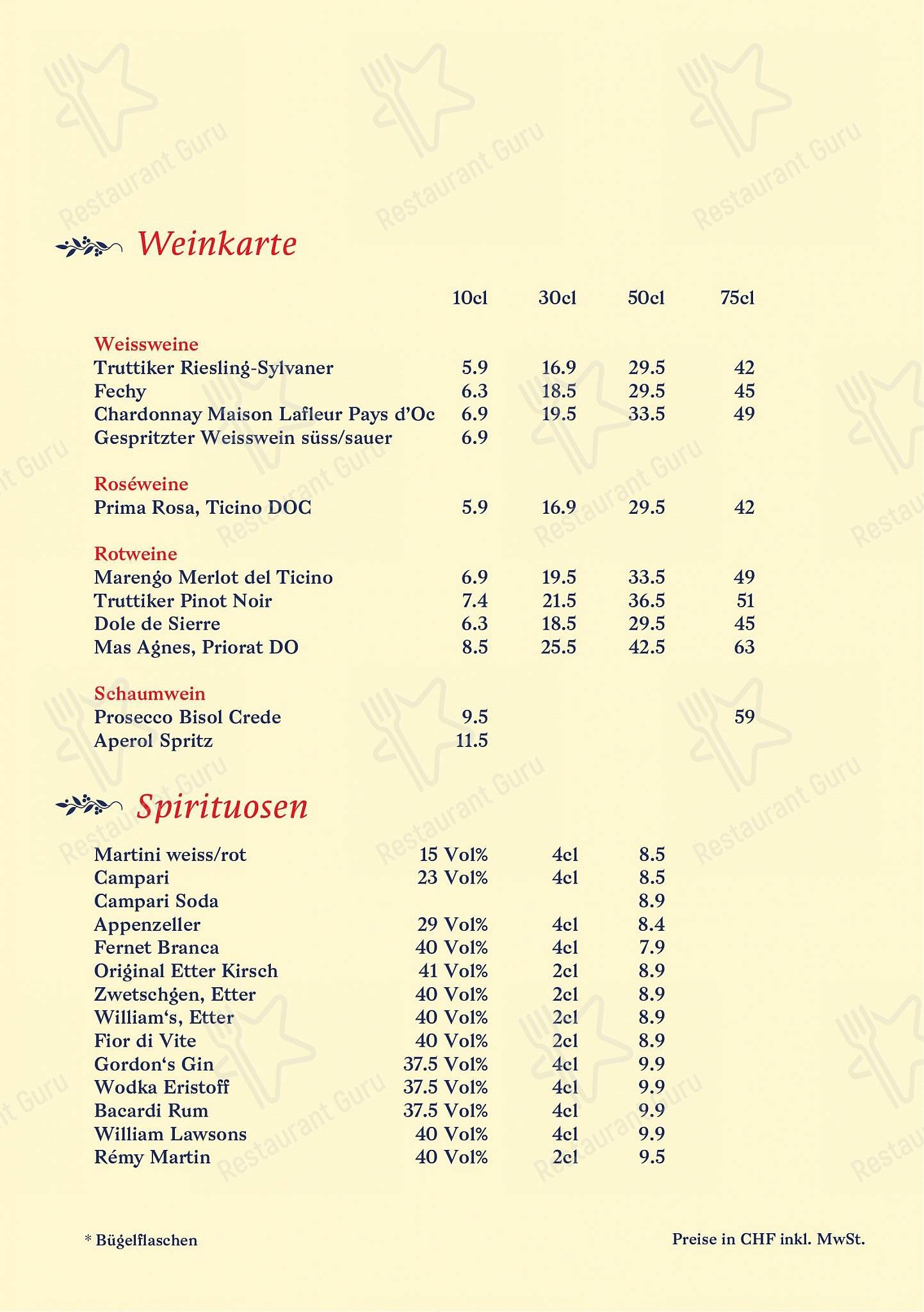 Menu di Brasserie Federal - Wine Menu