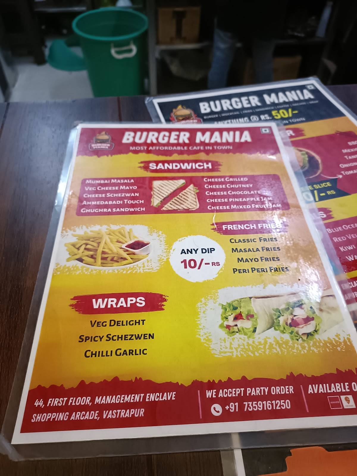 Burger Mania menu
