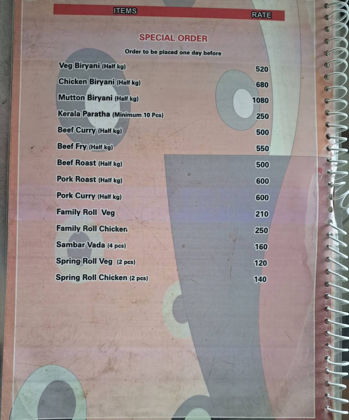Butler's Creek menu