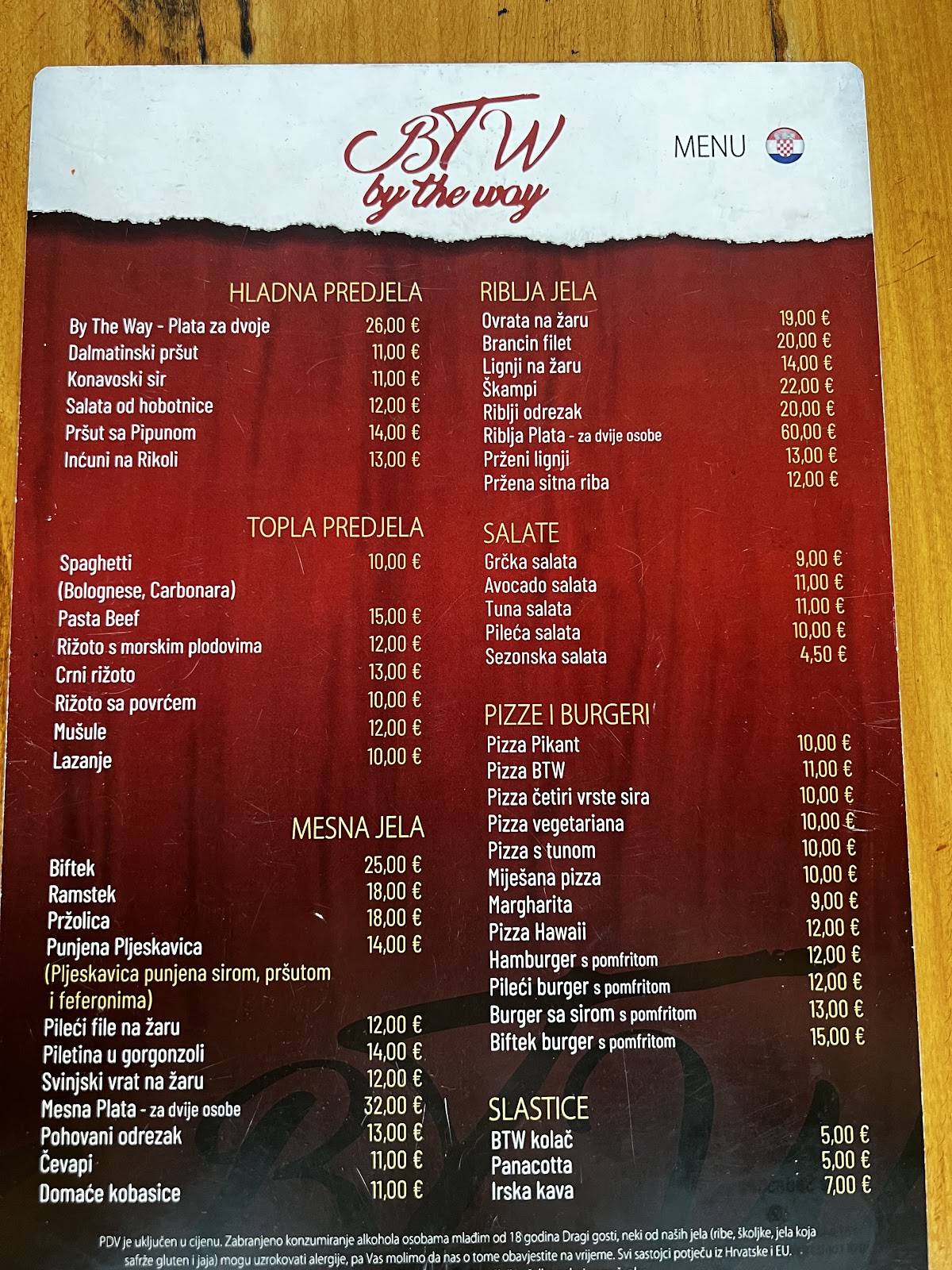 Menu di Restaurant By the way 