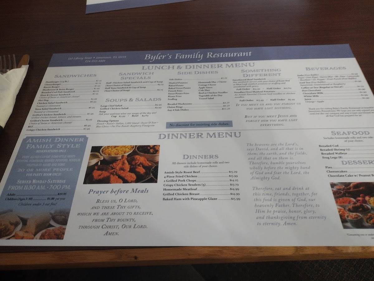 Menu at Byler`s Family Restaurant, Jamestown