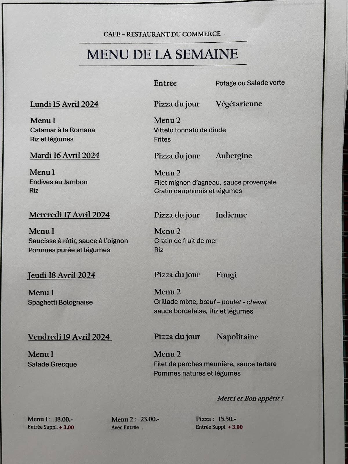 Menu di Café Restaurant du Commerce 