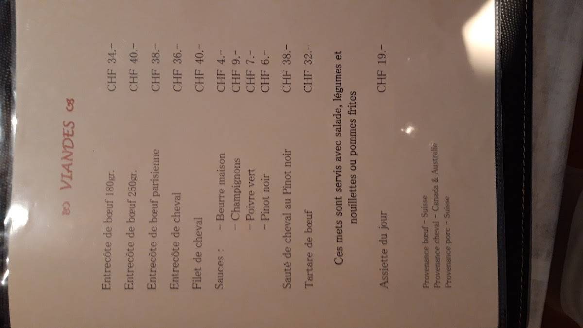 Menu de Café la Croix-Blanche