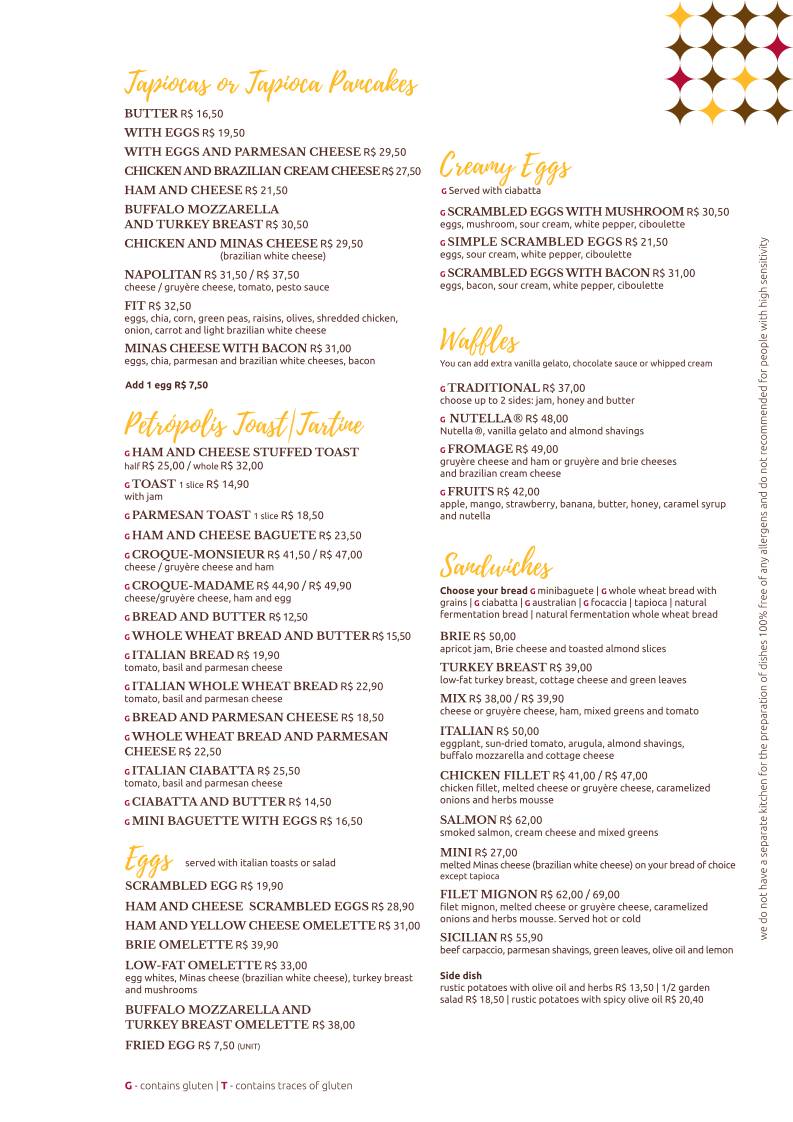 Cafeína Barra cardápio