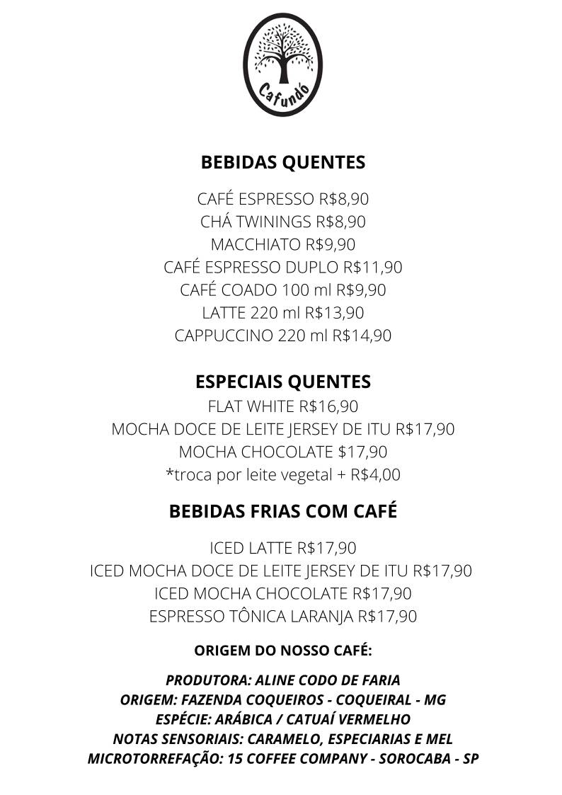 Cafundó Itu - Restaurante & Cafeteria cardápio