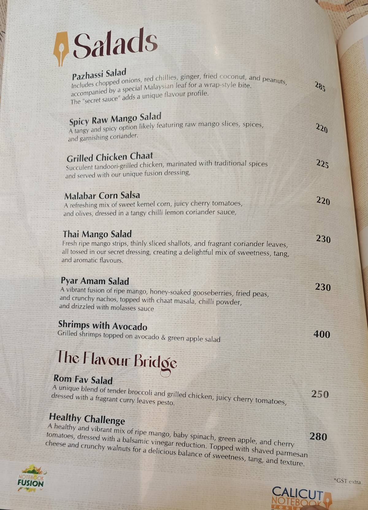 Calicut Notebook Restaurant menu