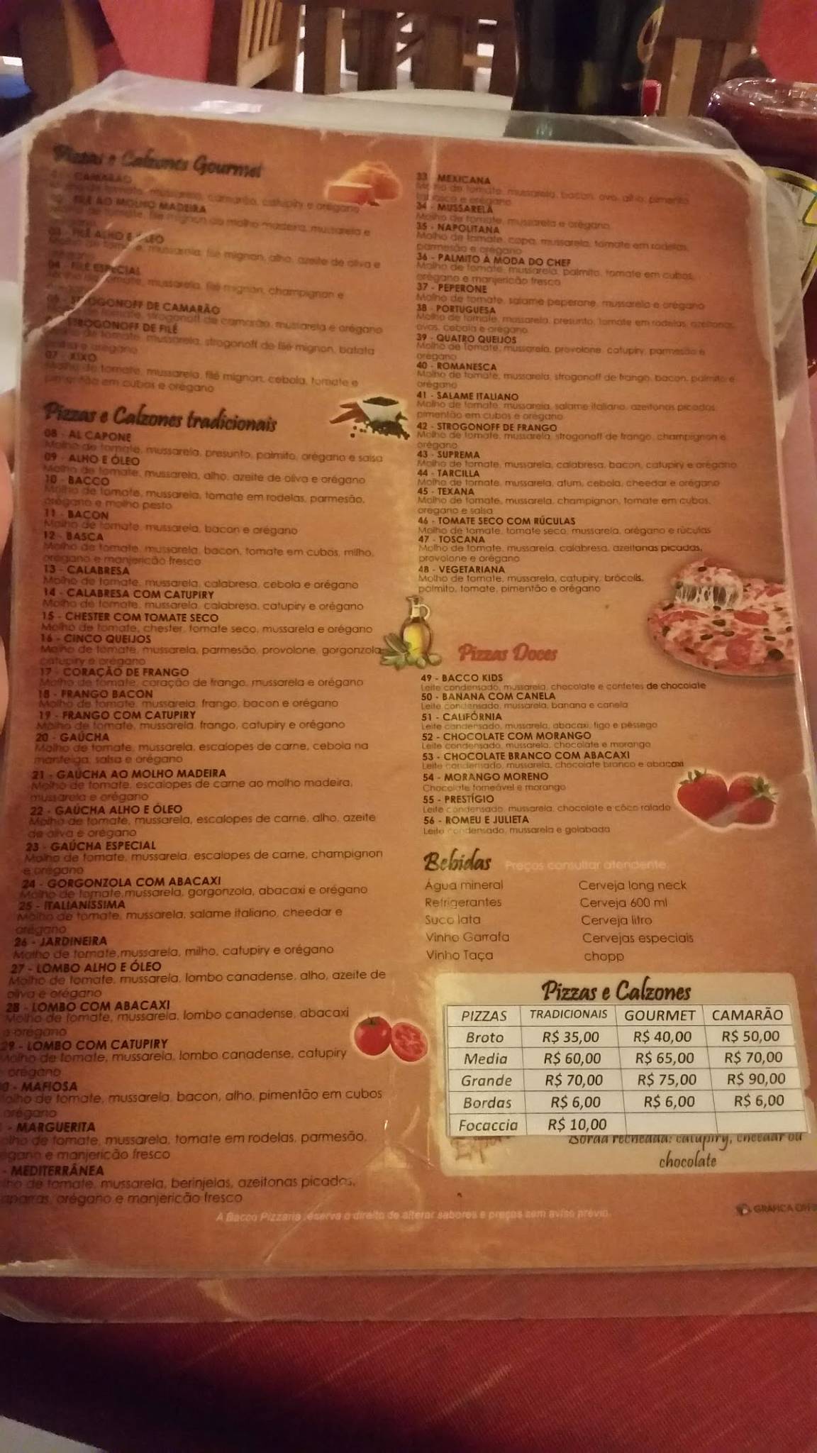 Casa de Bacco cardápio