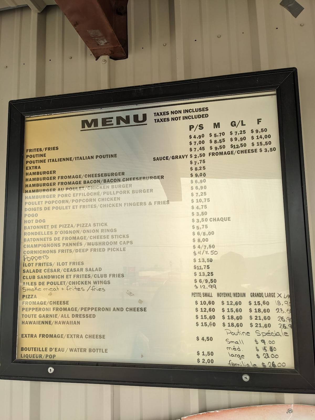 Menu de Casse croute du coin