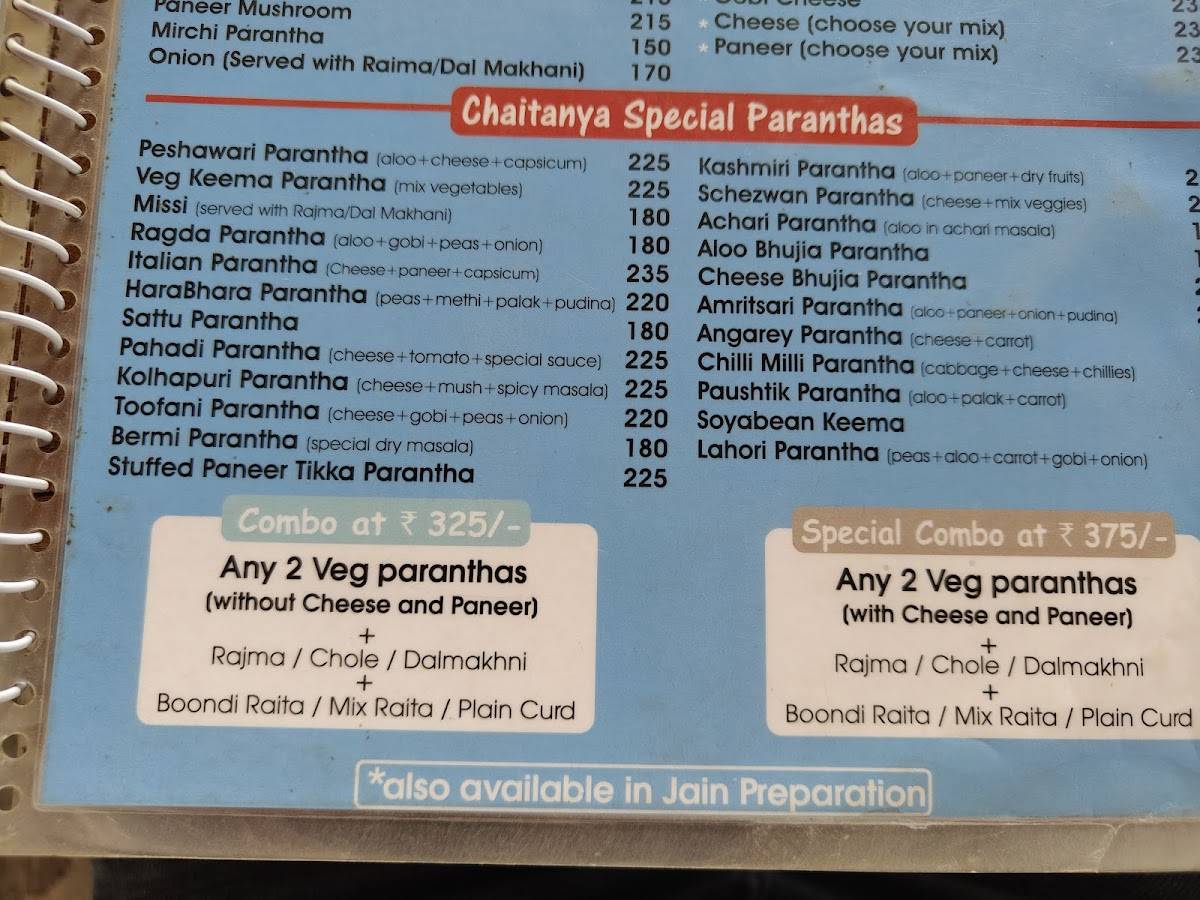 Chaitanya Parantha's menu