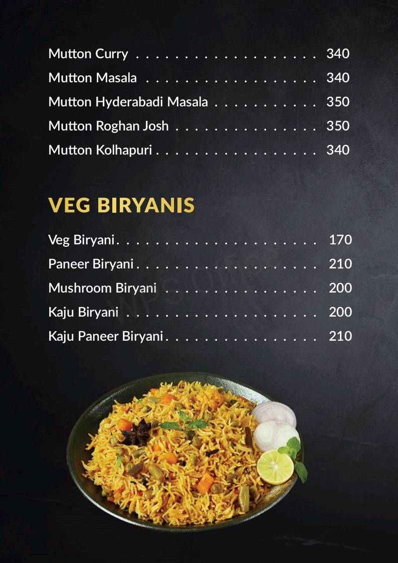 Chandoos Restaurant & Bakery menu