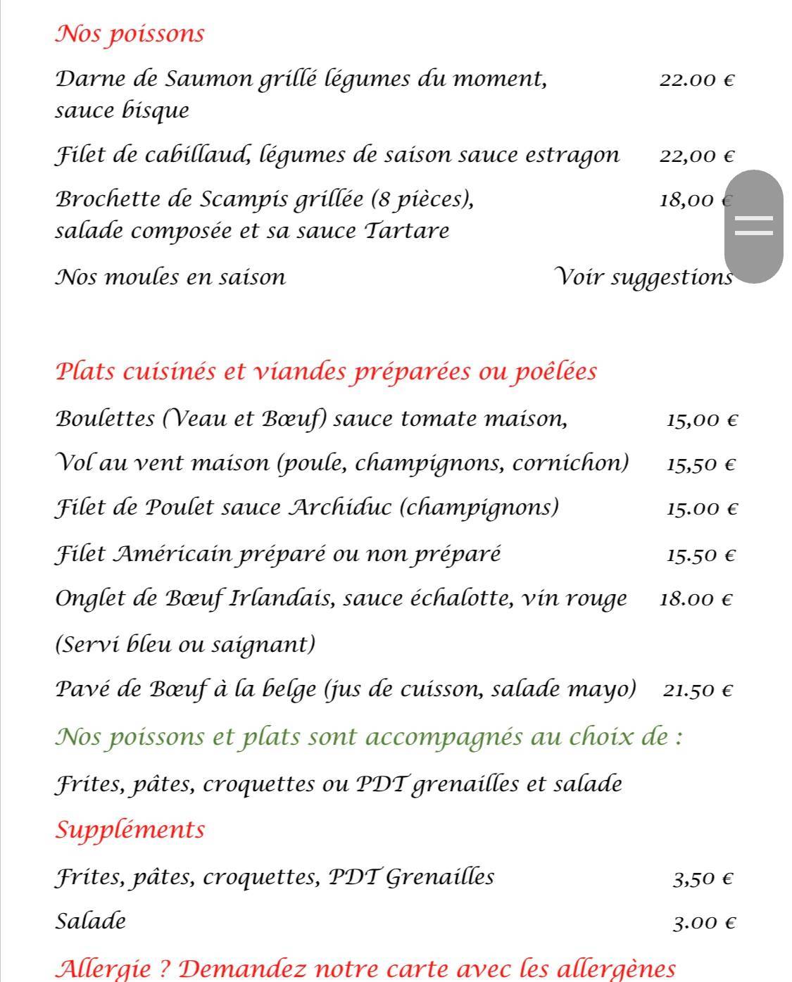 Menu de Chez Joseph