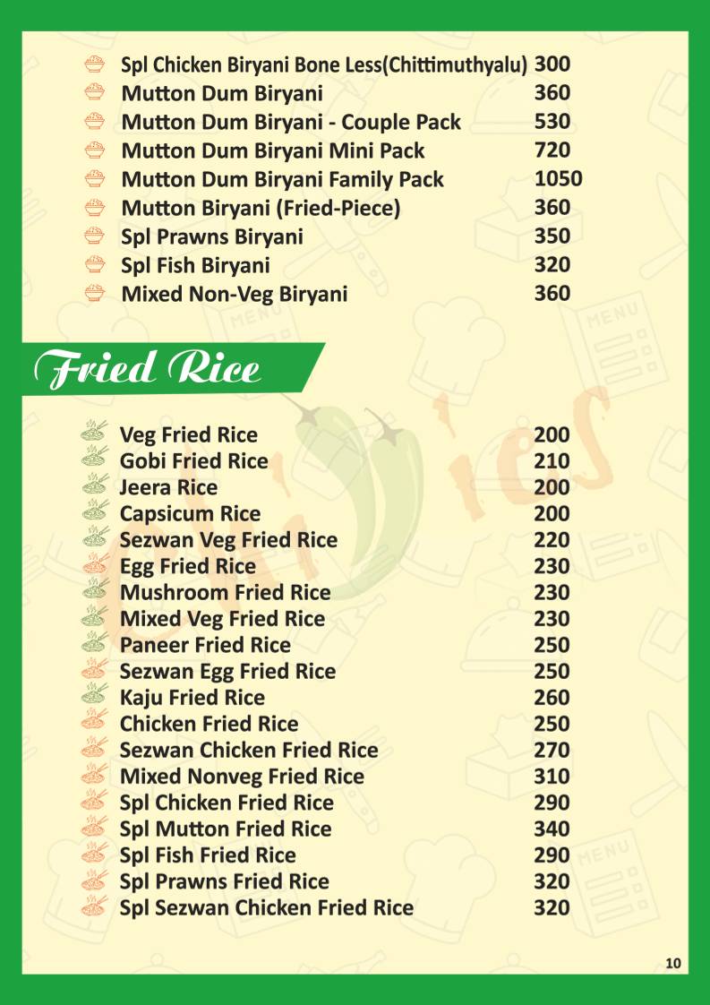 Chillies FOOD PARADISE menu
