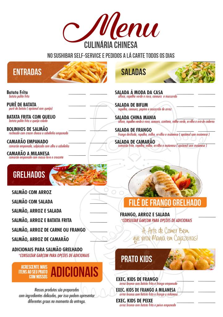 China Mania Restaurante cardápio