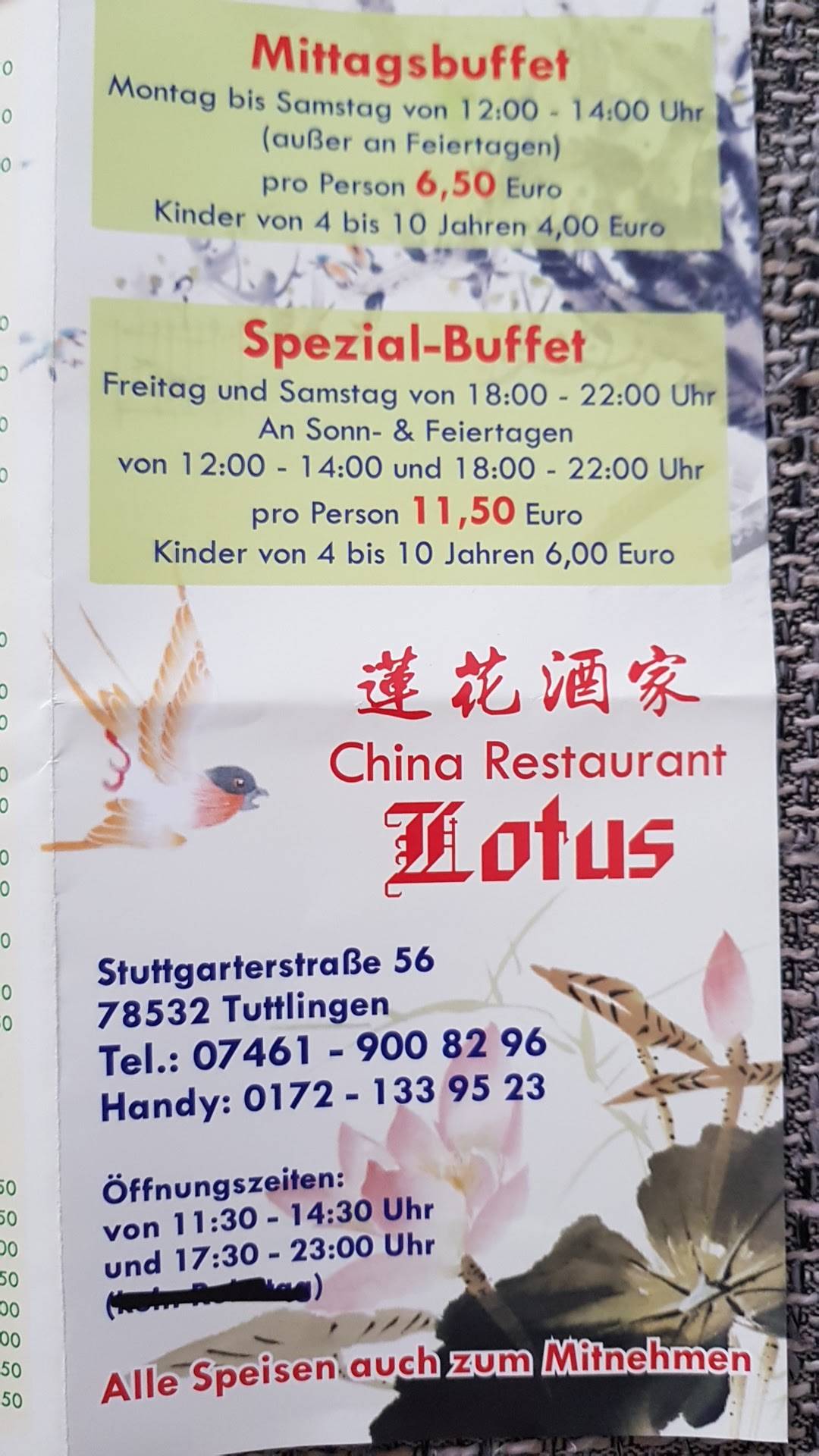 China Restaurant Lotus Seit 1991 In Bochum Speisekarte von China-Restaurant Lotus, Tuttlingen