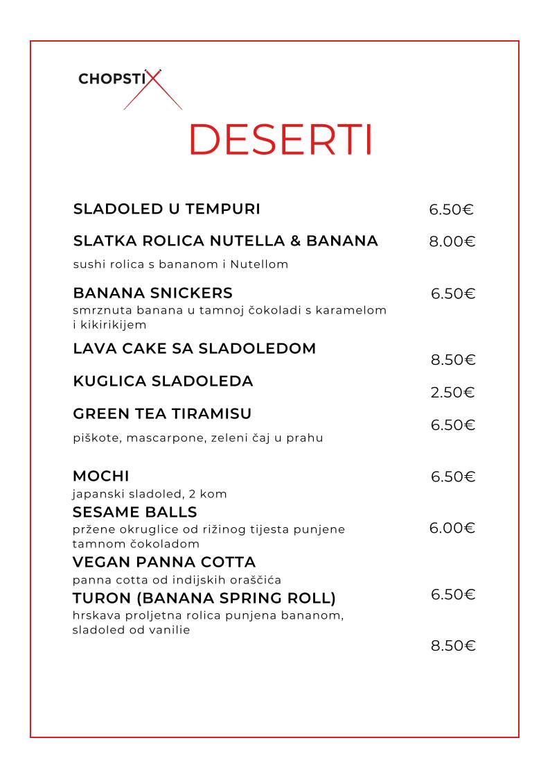 Menu di Chopstix Pan Asian Cuisine & Sushi bar 