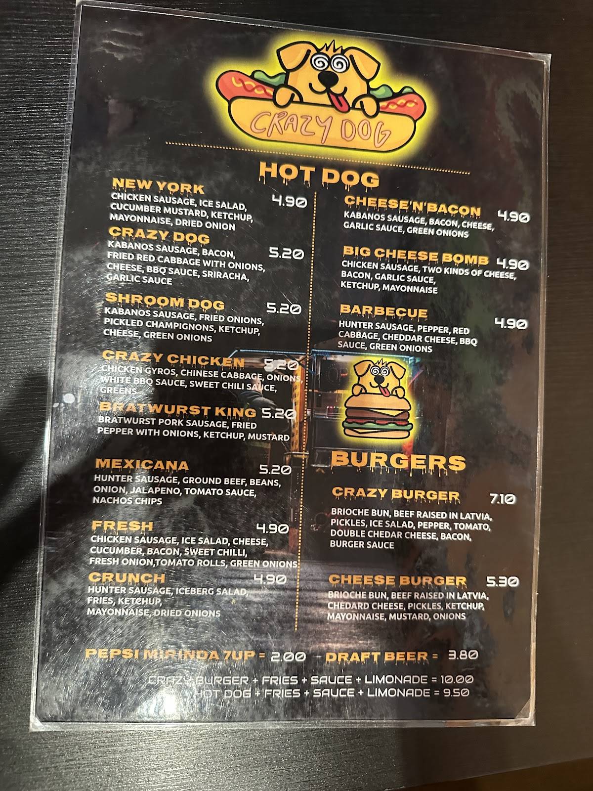 Menu de Crazy Dog