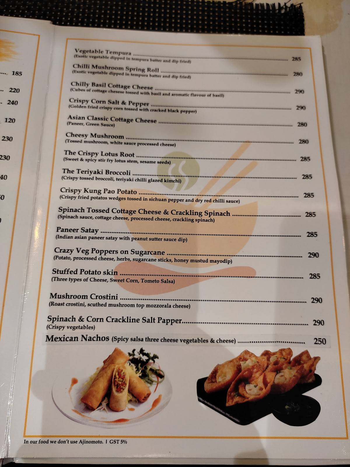 The Iraj crazy Sizzlers menu