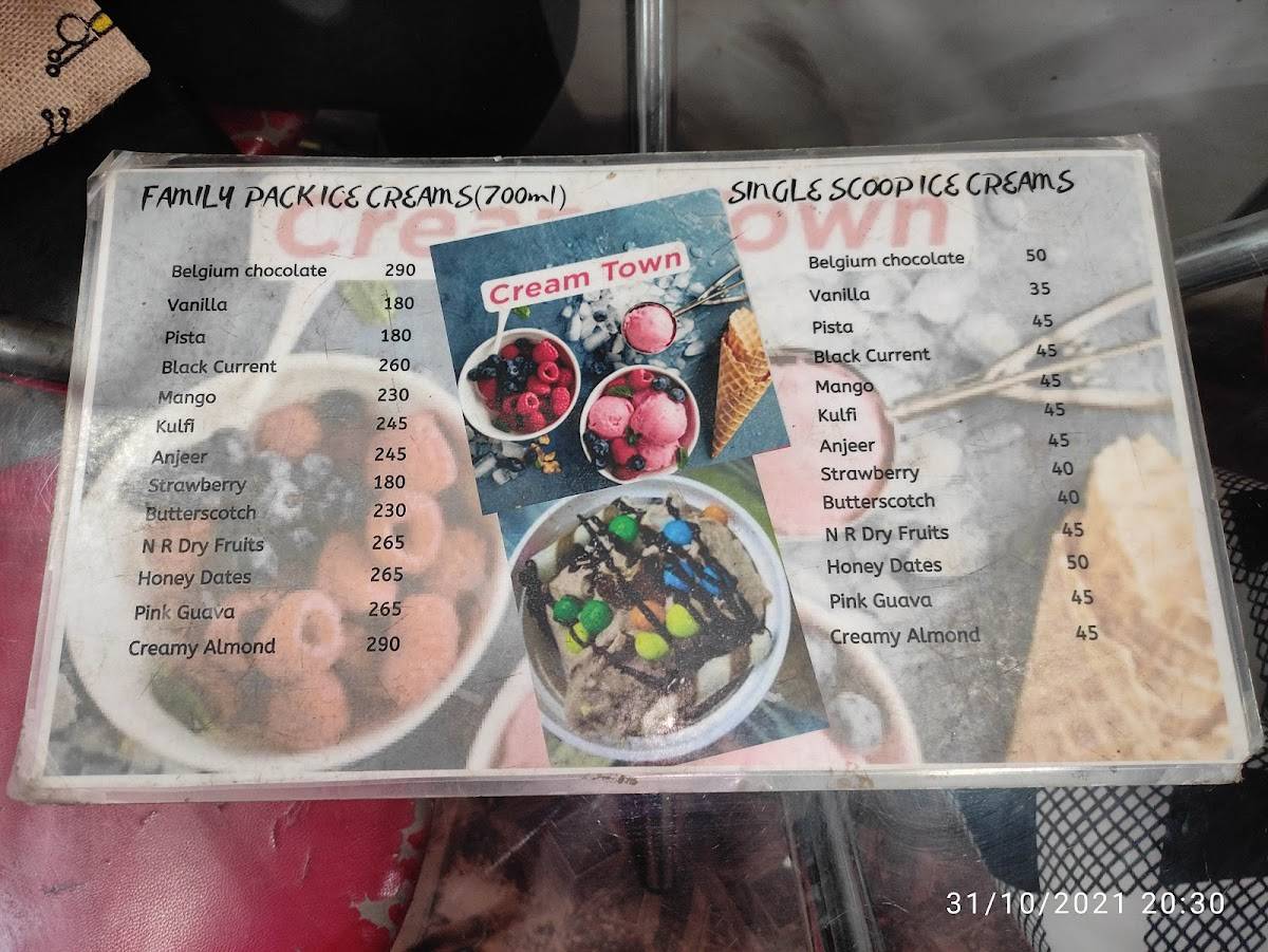 Cream Town menu