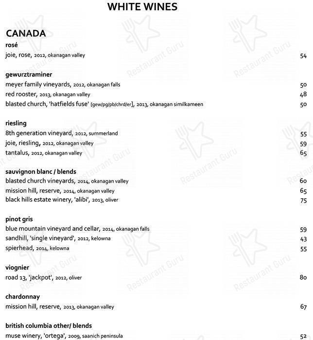 Menu de Diva at the Met - Metropolitan Hotel Vancouver