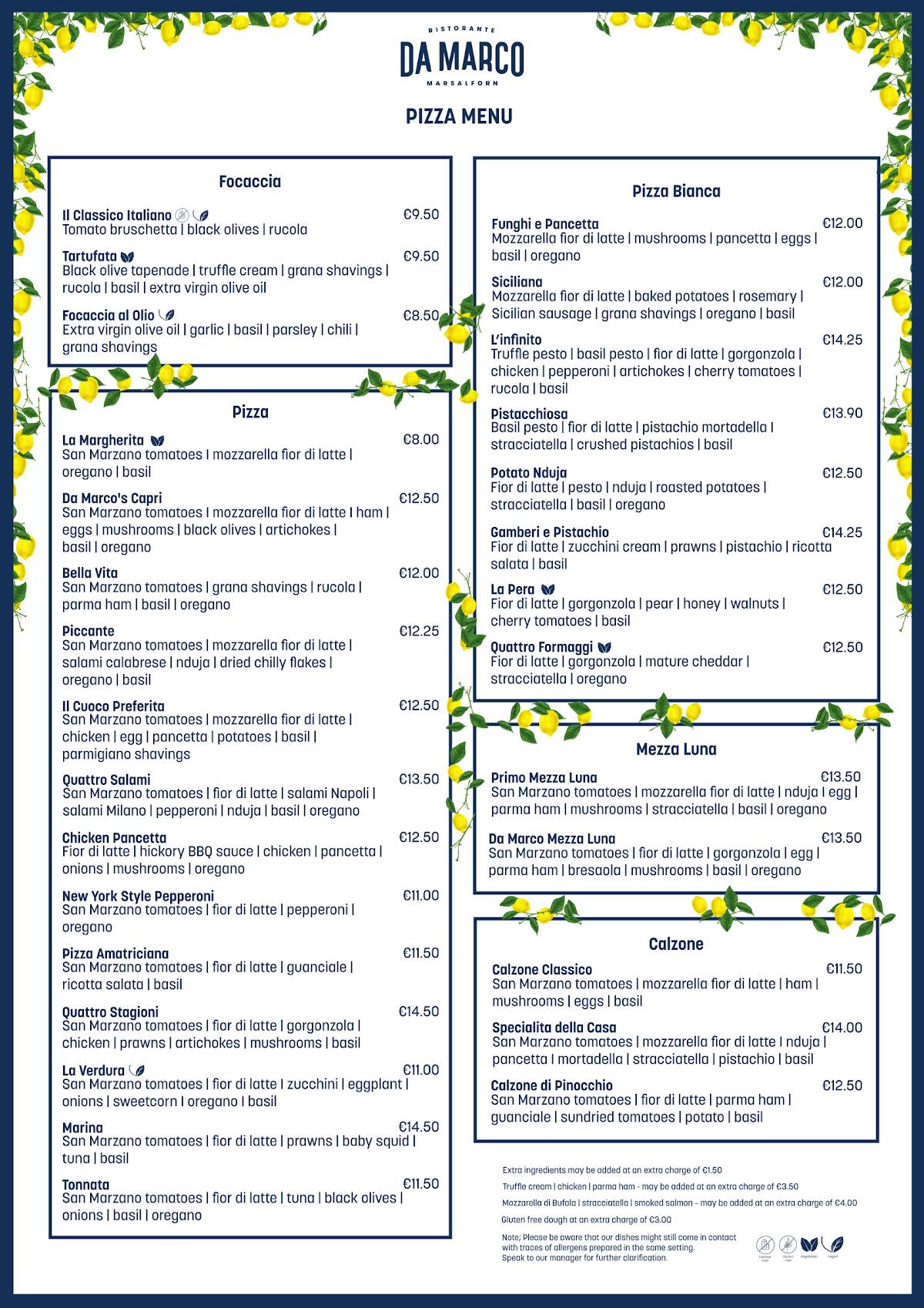Menu de Da Marco Ristorante