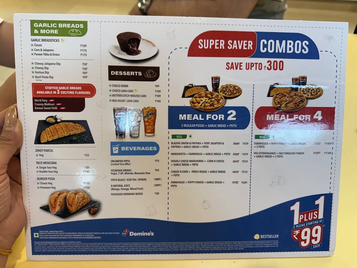 Domino's Pizza AMR Mall, Katra menu