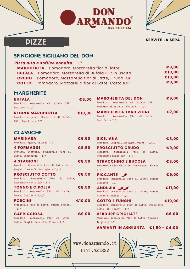 Menu di Don Armando Ristorante Cuneo 