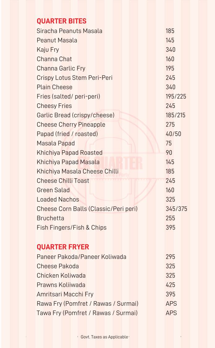 Ek Quarter menu