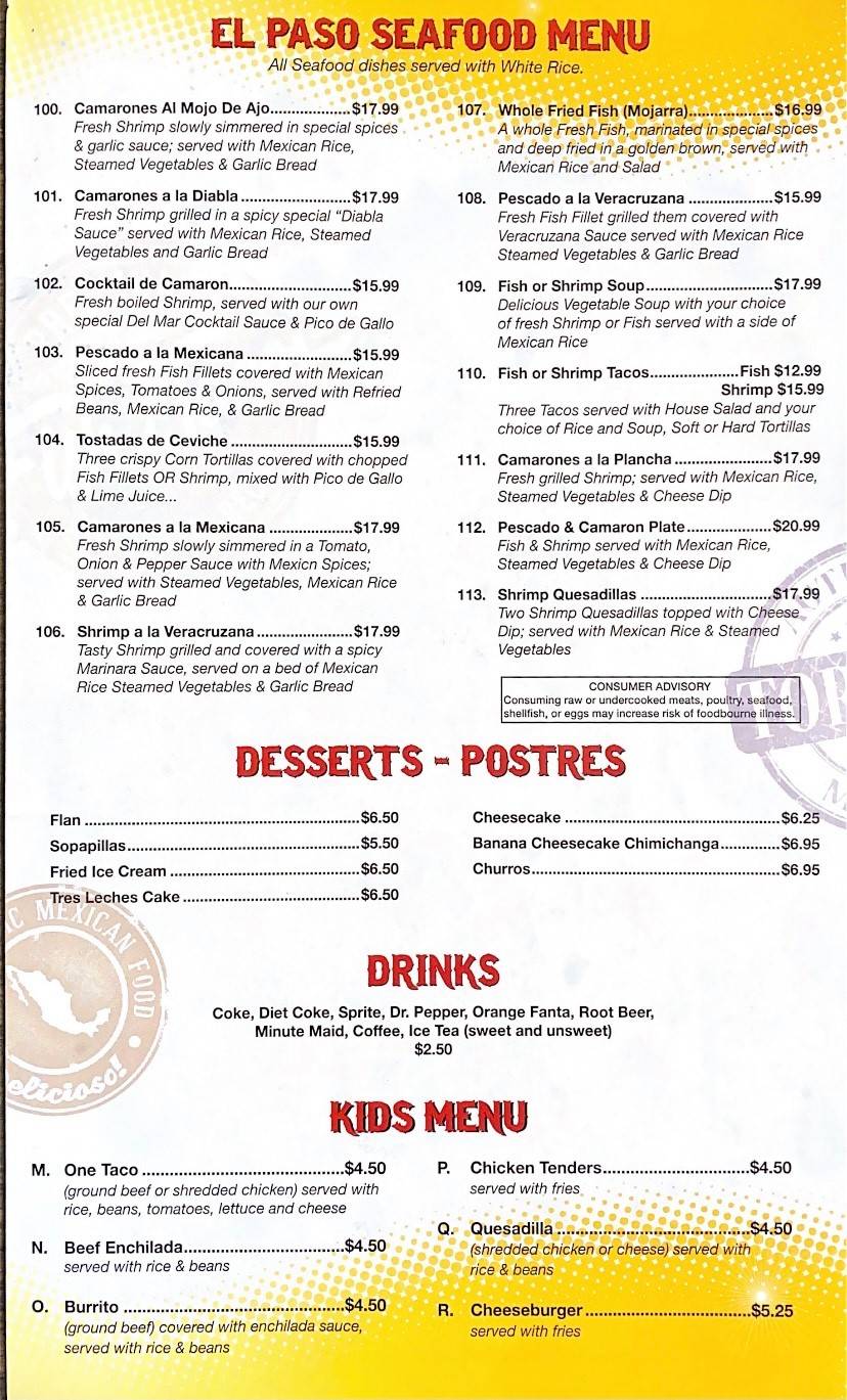 Menu at El Paso Mexican GrillLaPlace restaurant, LaPlace, US51 suite d