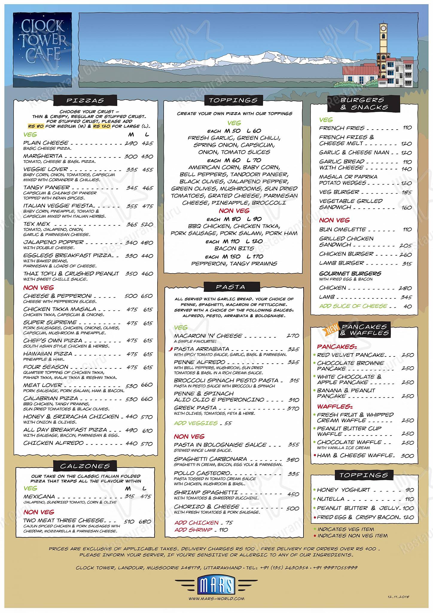 Lunch menu for the Emily's Mussoorie by Rokeby Manor restaurant