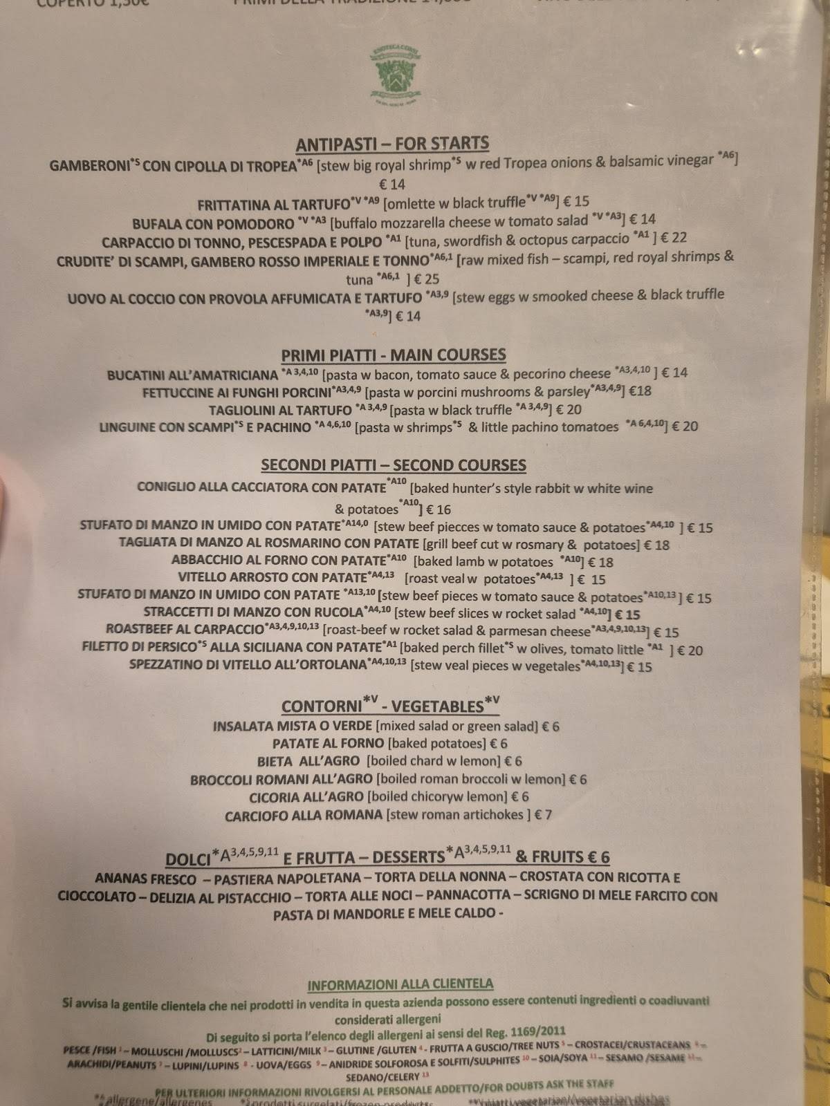 Menu di Enoteca Corsi 