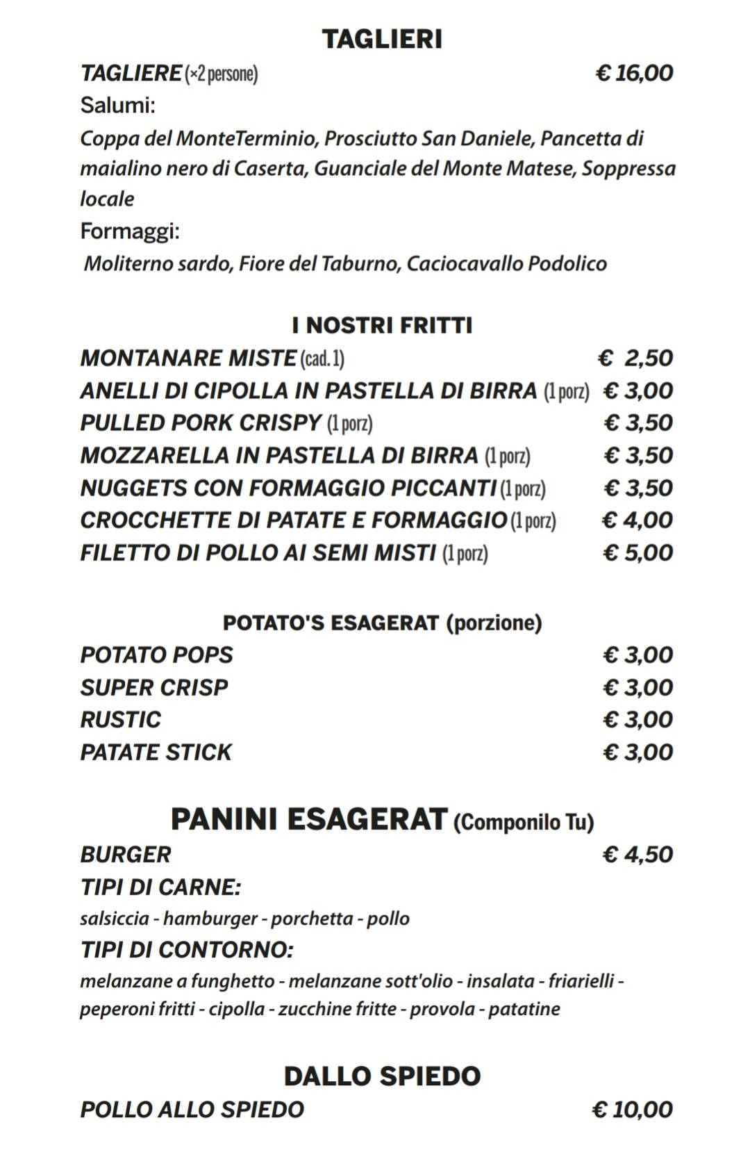 Menu di Esagerat pizzeria 