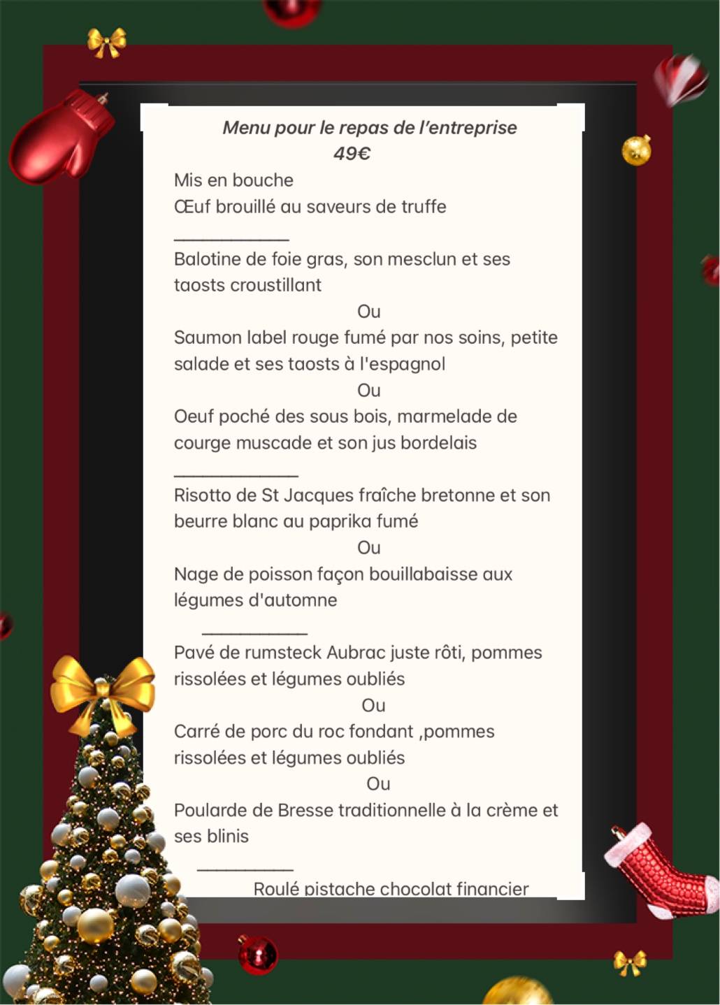 Menu de Restaurant Fa Bio Li