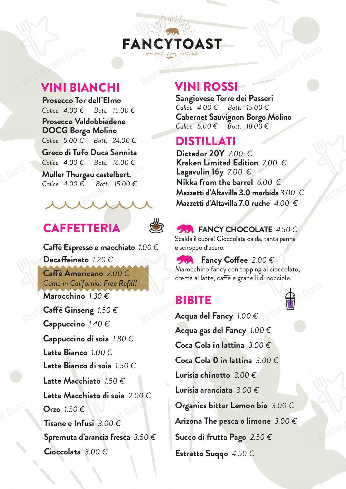 Fancytoast Bicocca in Milano - Коктейльная карта