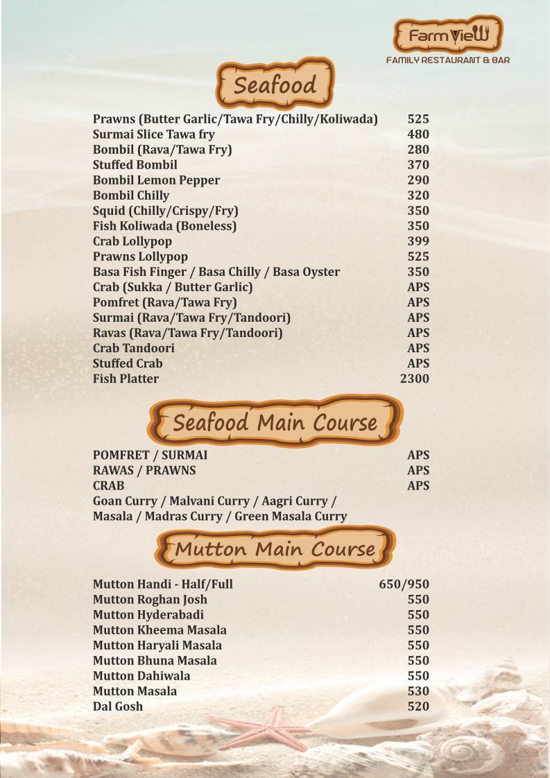 Farm View Family Restaurant & Bar menu