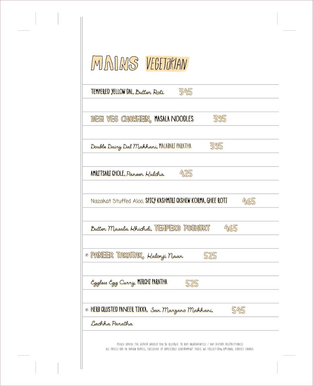 Farzi Cafe, Bhopal menu