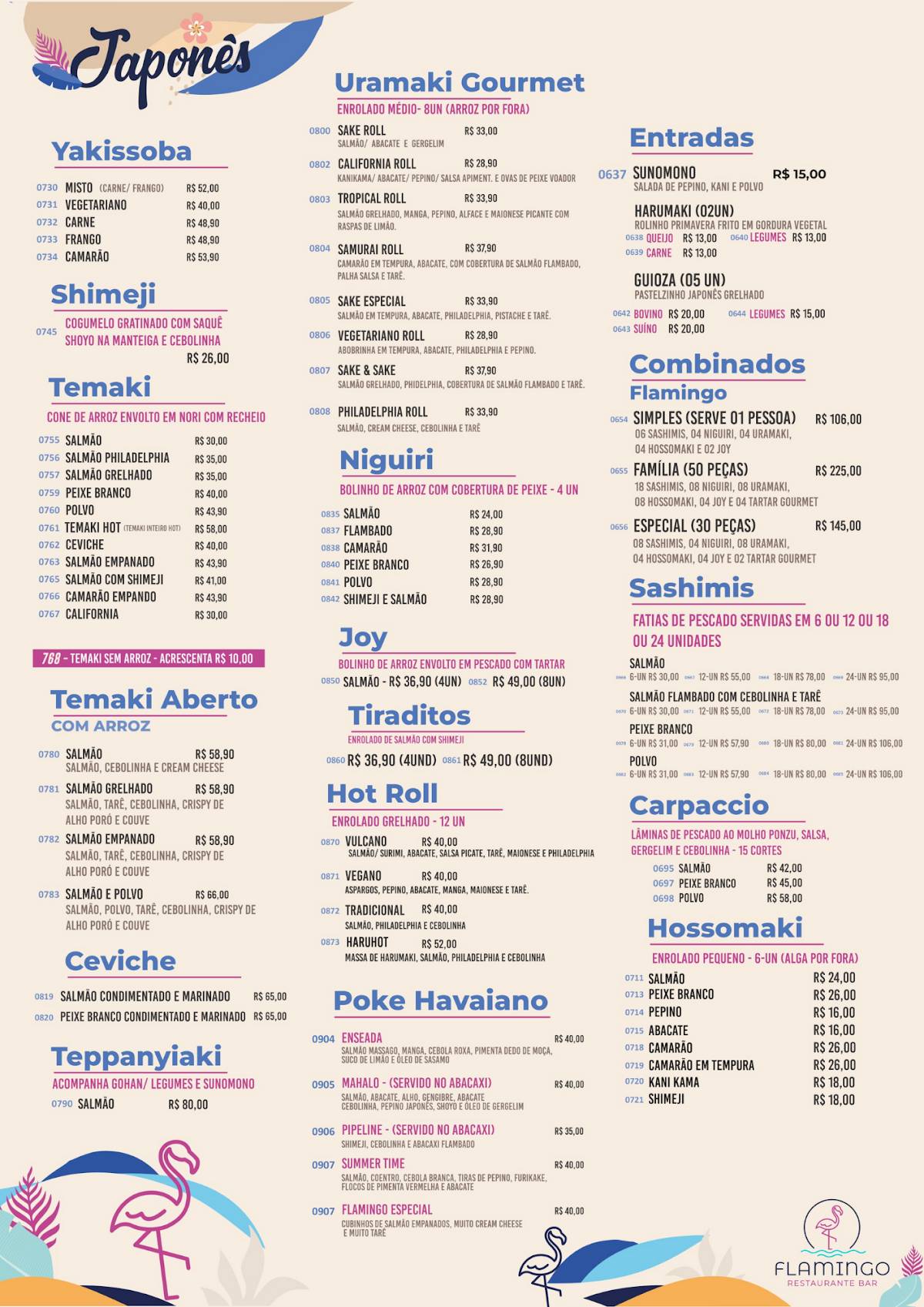 Flamingo Restaurante Bar cardápio