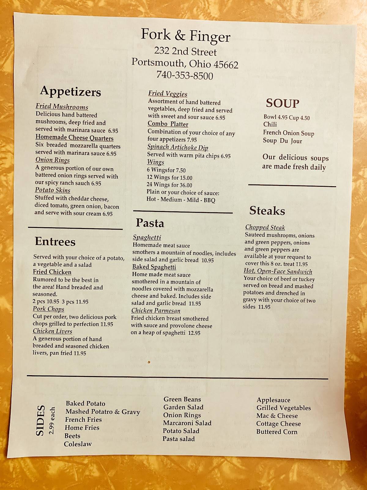 Menu at Fork And Finger Restaurant, Portsmouth