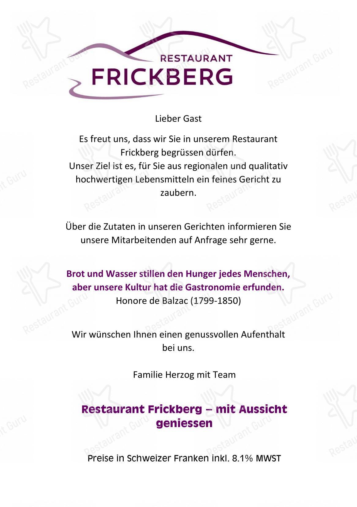 Lunch Menu per Restaurant Frickberg in Frick