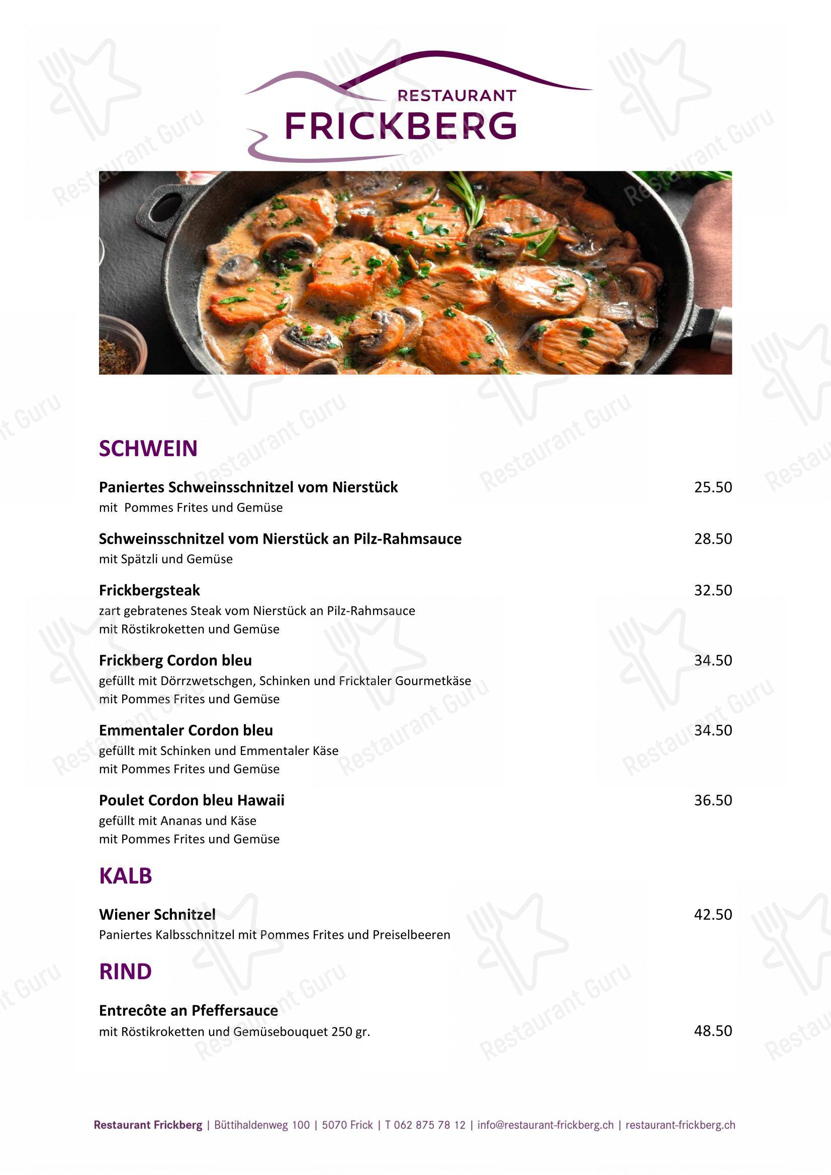 Menu di Restaurant Frickberg - Dinner Menu