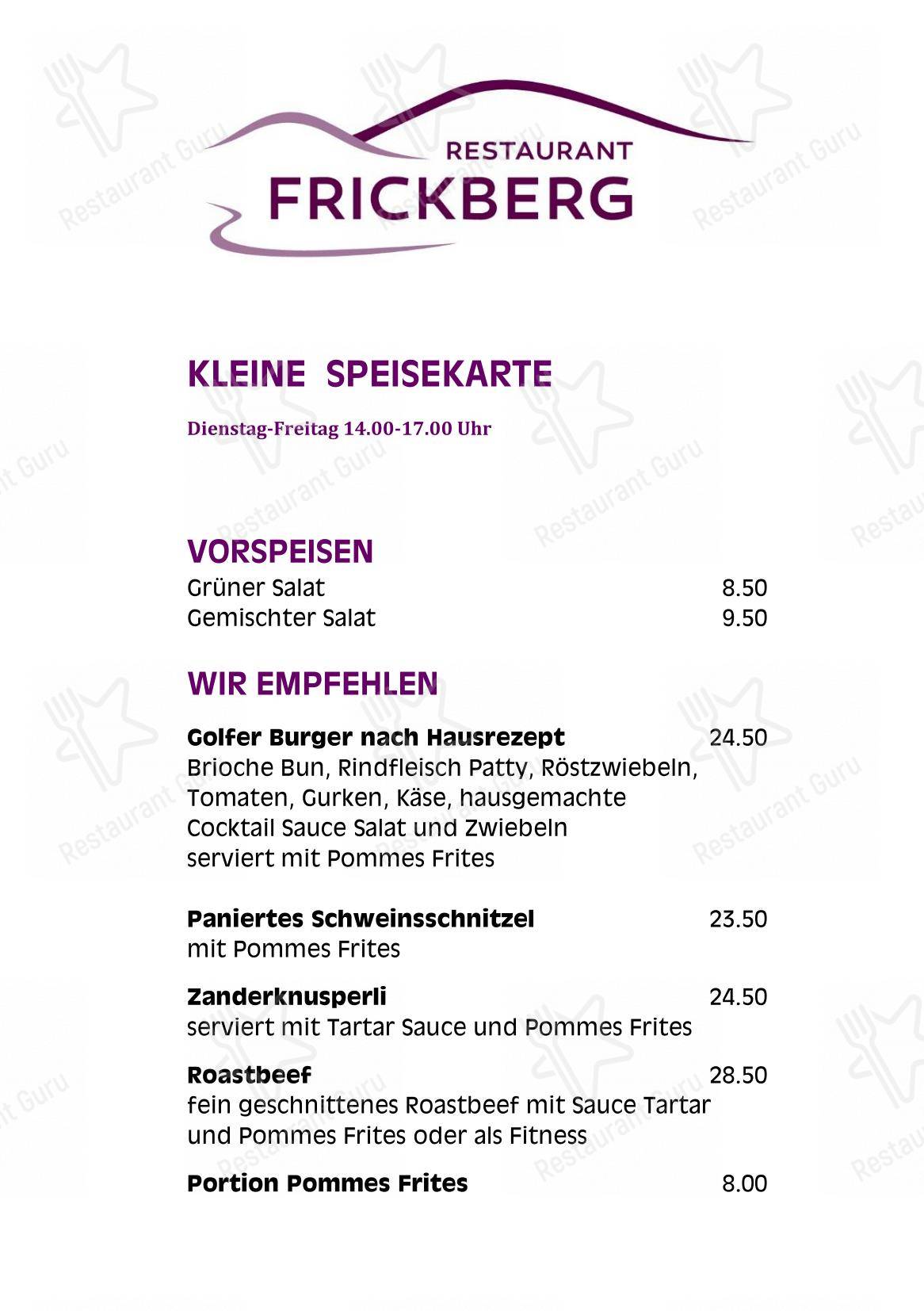 Lunch Menu per Restaurant Frickberg in Frick