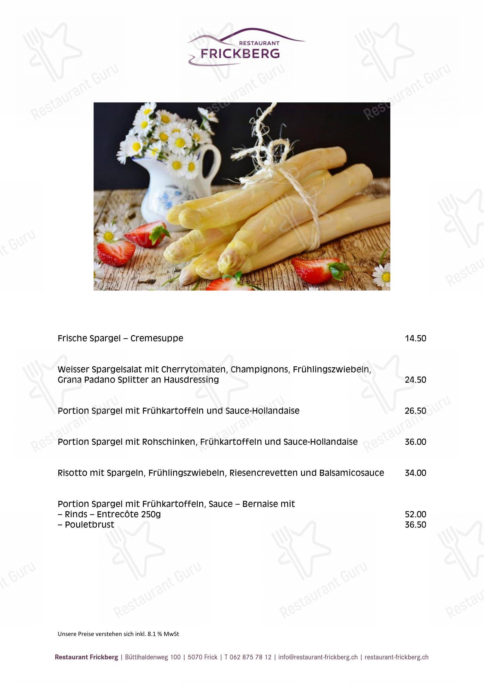 Menu per Restaurant Frickberg ristorante