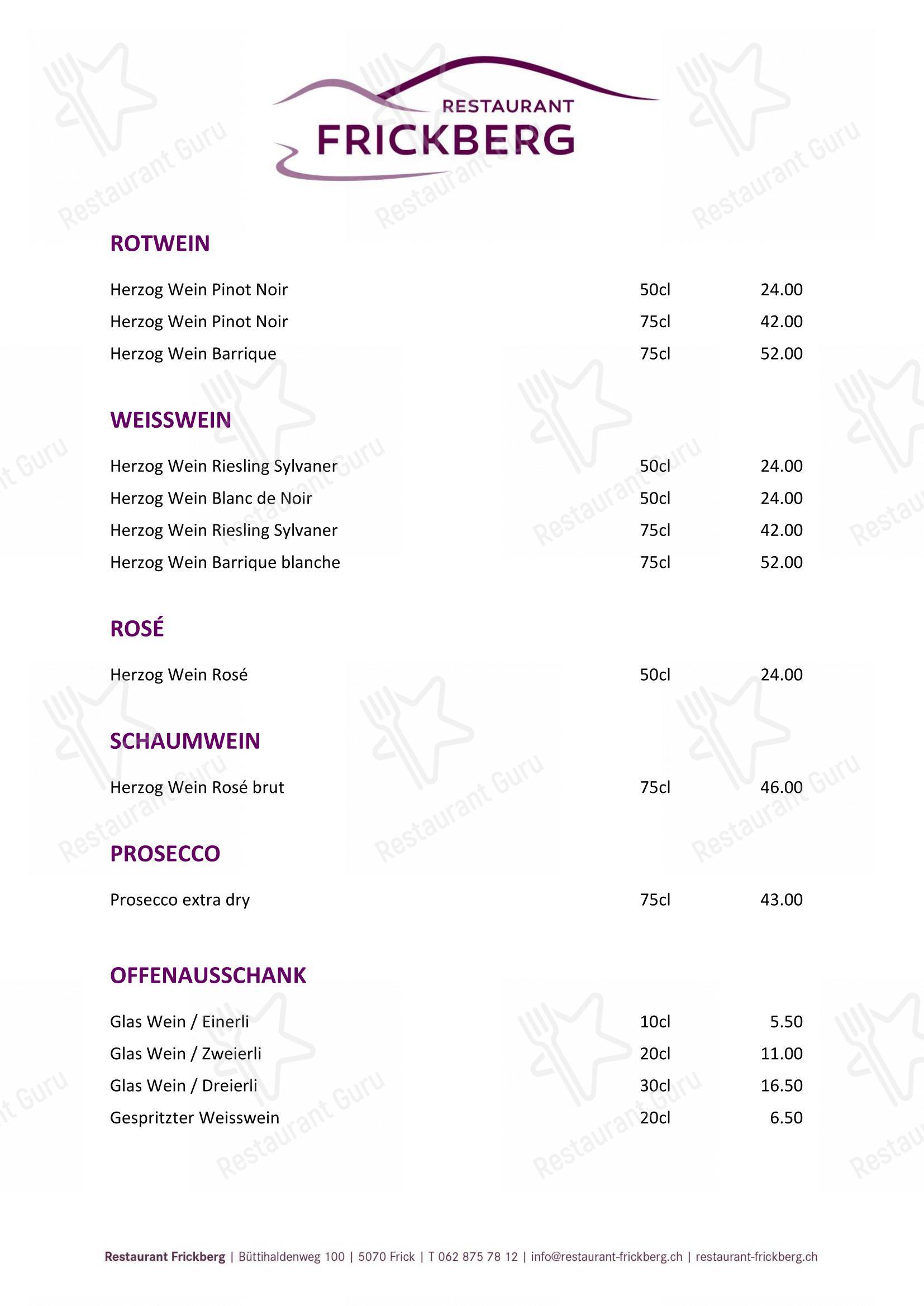 Restaurant Frickberg in Frick - Wine Menu