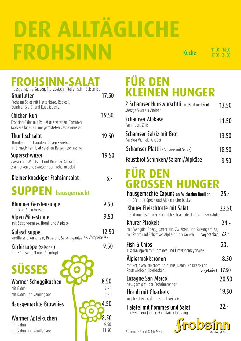Menu di Restaurant Frohsinn 