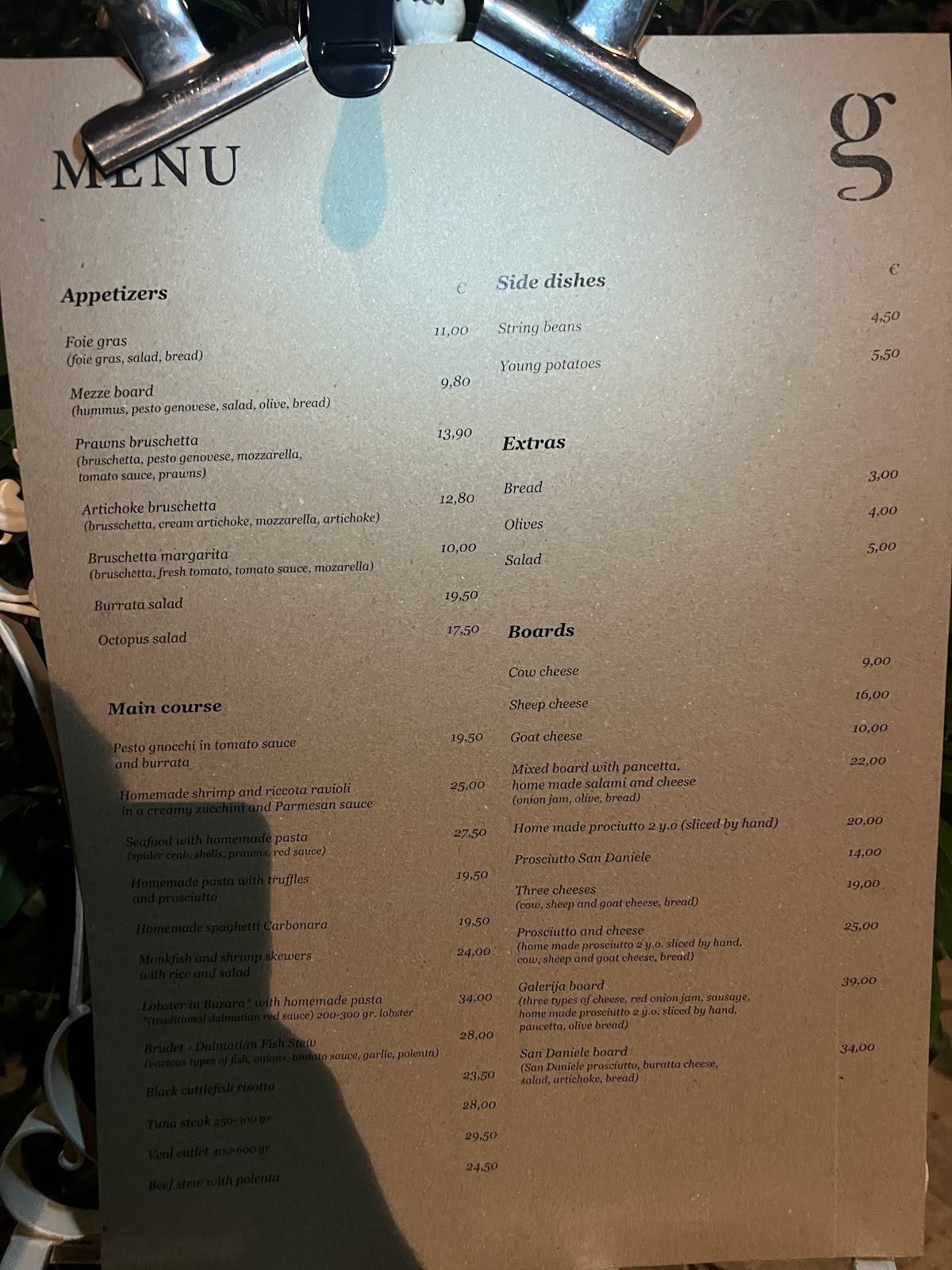 Menu di Galerija Bar Food 