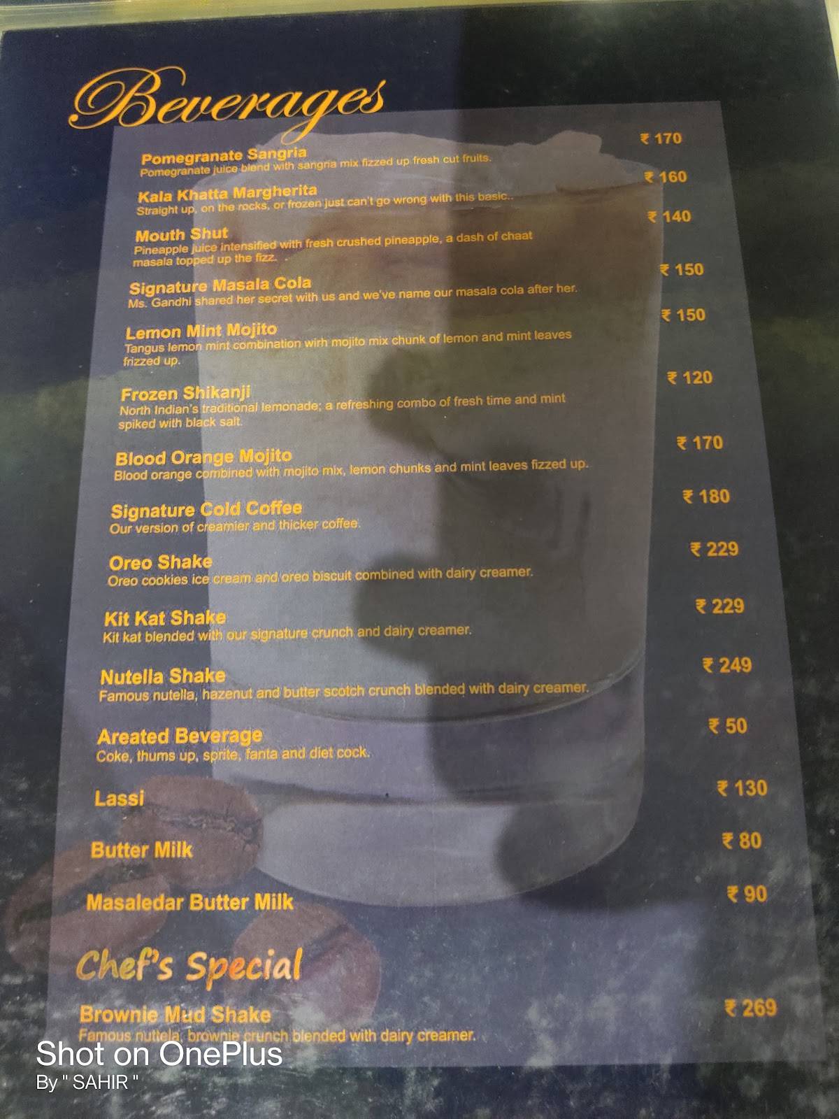 Garnish Terrace Restaurant menu