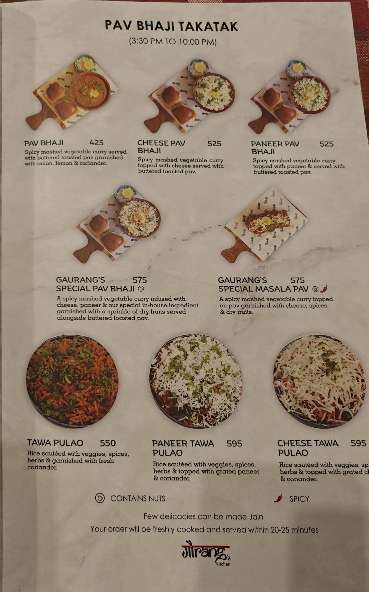 Gaurang's Kitchen Pure Veg Restaurant In Jubilee Hills menu