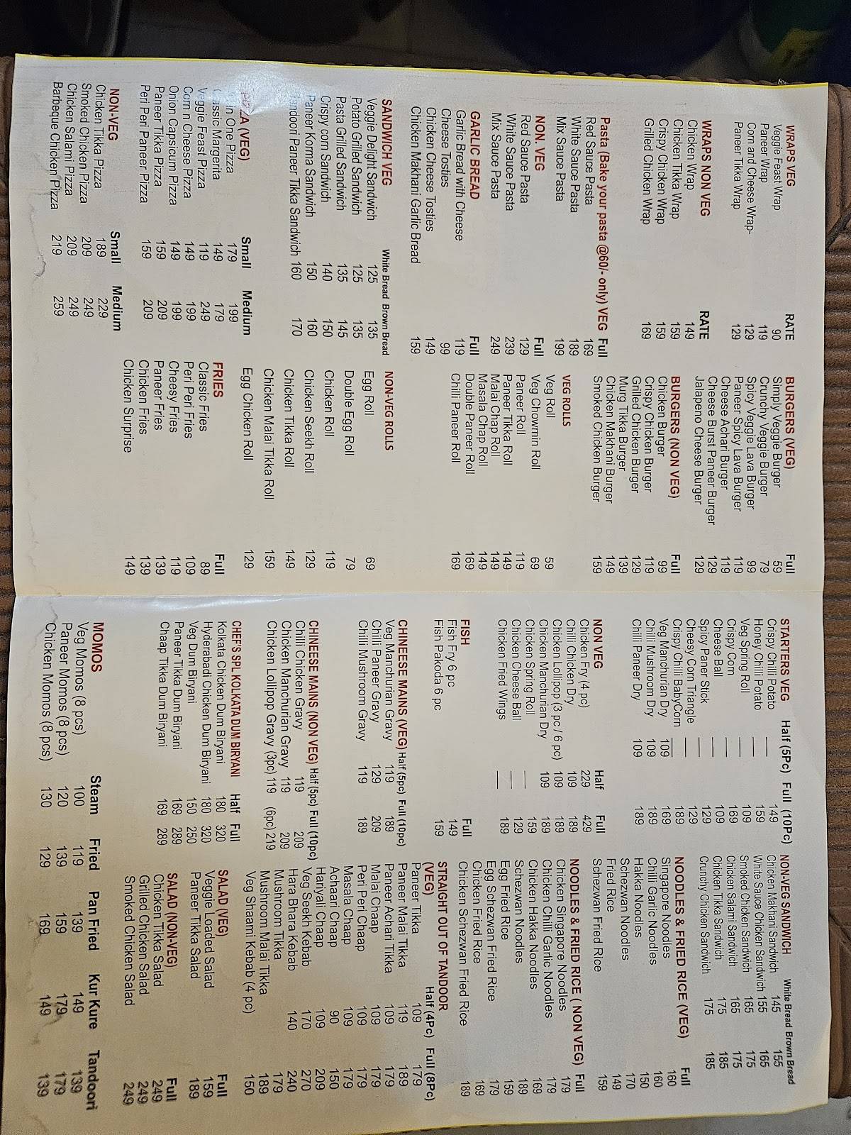 Gaur's Food Court menu